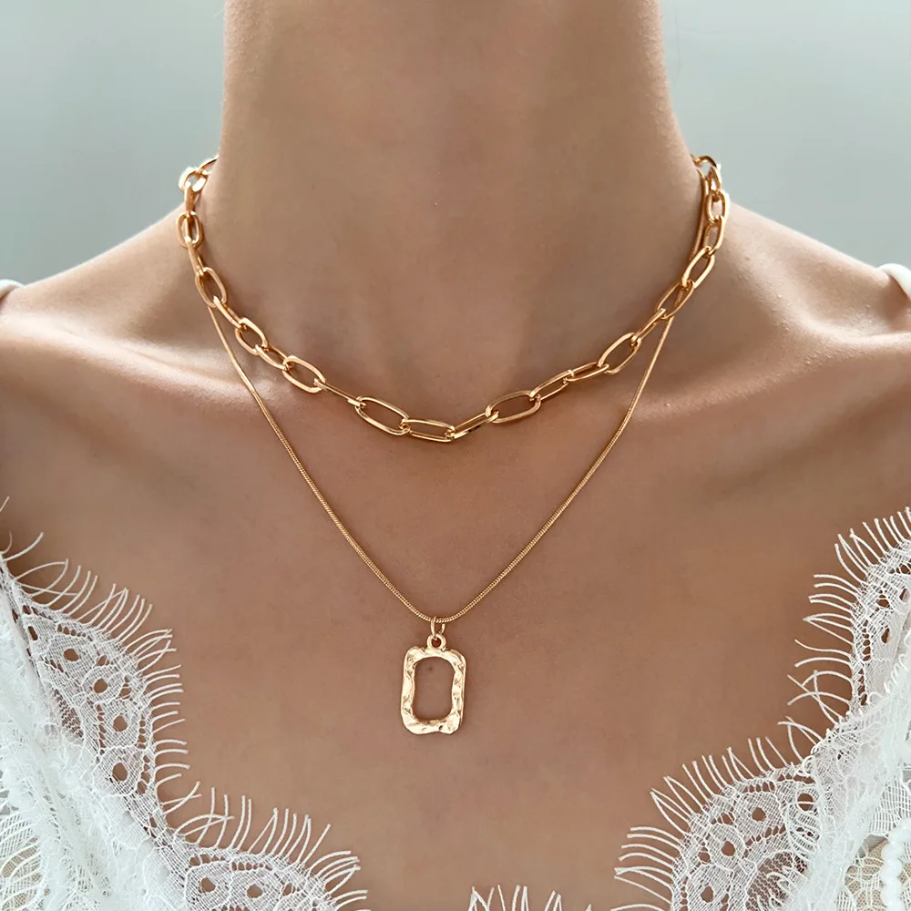 

DONATTO Women Pendant Necklace Gold Silver Color Multilayer Chain Trendy Geometric Necklace Jewelry Choker Collares Gifts