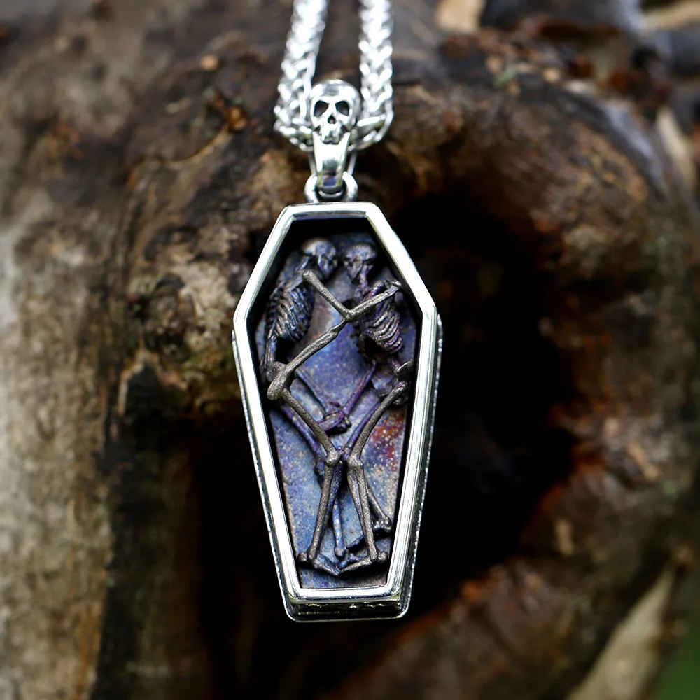 

2022 NEW Men's 316L stainless-steel punk Gradient double skull Pendant Necklace fashion for teens jewelry Gift free shipping