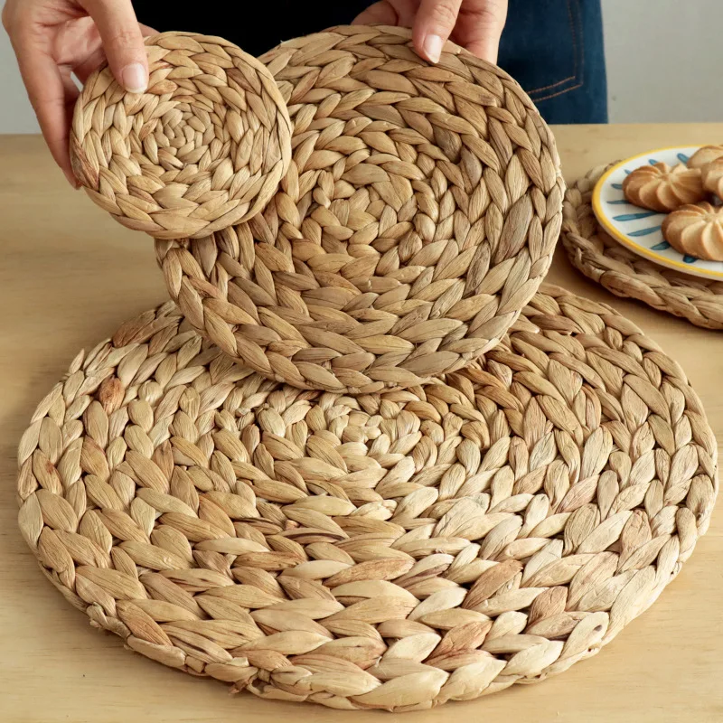 

Straw-made Placemats, Coasters, Vintage Ornaments, Woven Thermal Mat, Pastoral Photography Props