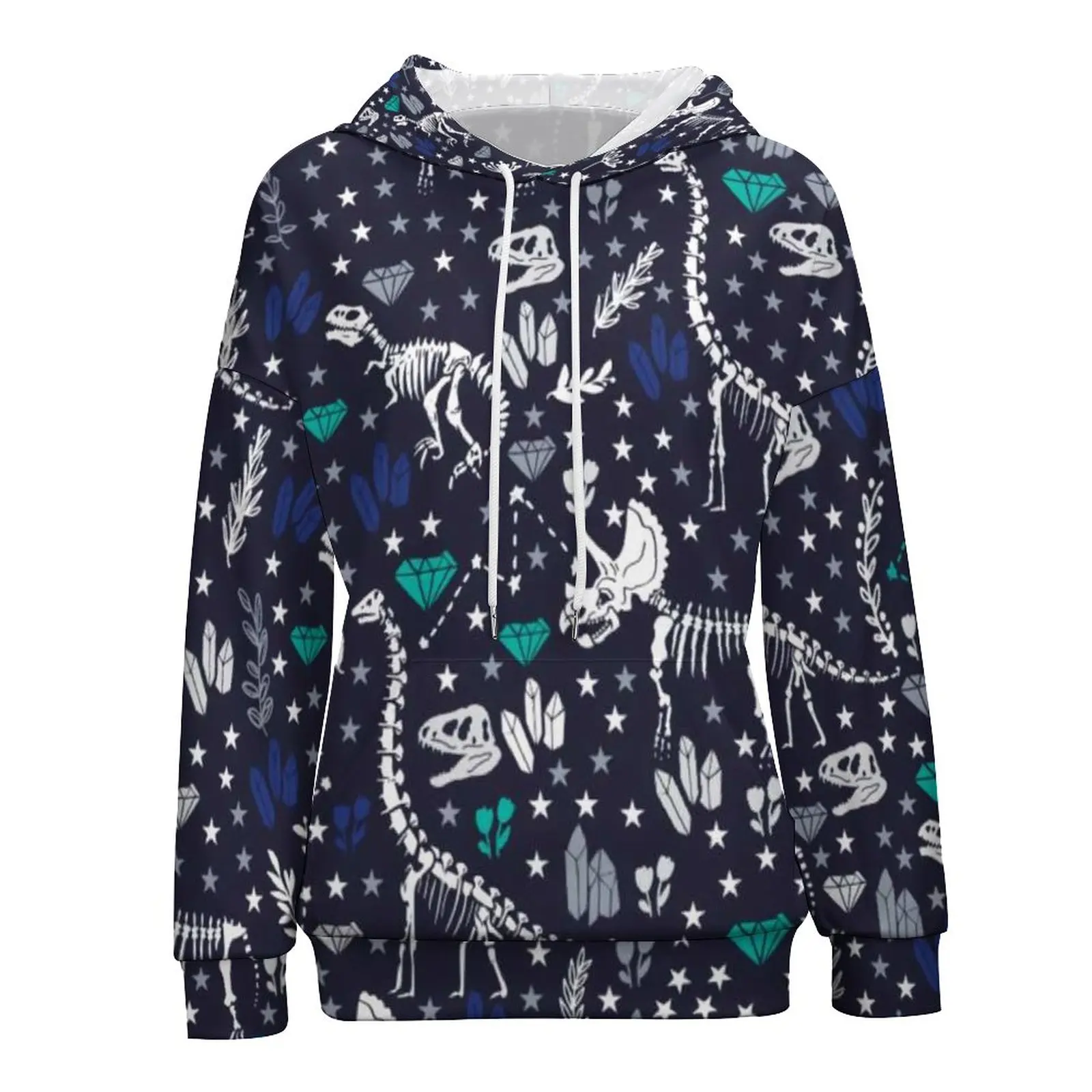 

Cute Dinosaurs Hoodies Polyester Blue Dinosaur Skeletons Lover Kawaii Hoodie Long-Sleeve Streetwear Oversized Sweatshirts Female