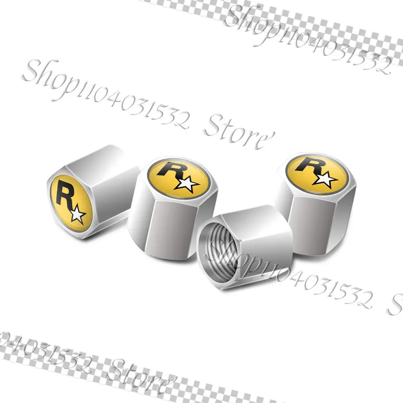 

4 шт., универсальный металлический сплав R, звездный логотип, рокстар, эстетические игры, эмблема, автомобильное колесо, клапан для шин, воздушный чехол, аксессуары