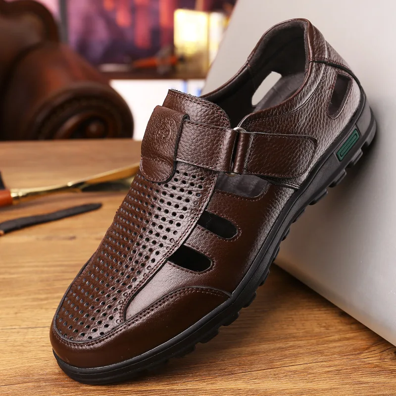 

Big Size 48 Hollow Out Men Genuine Leather Sandals Man Summer Outdoor Casual Shoes Breathable Fisherman Shoes Men Beach Shoes