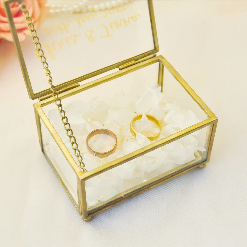 Personalized Wedding Ring Box Engraved Glass Jewelry BoxCustom Geometric Ring Box Engagement Ring Holder Wedding Decorations