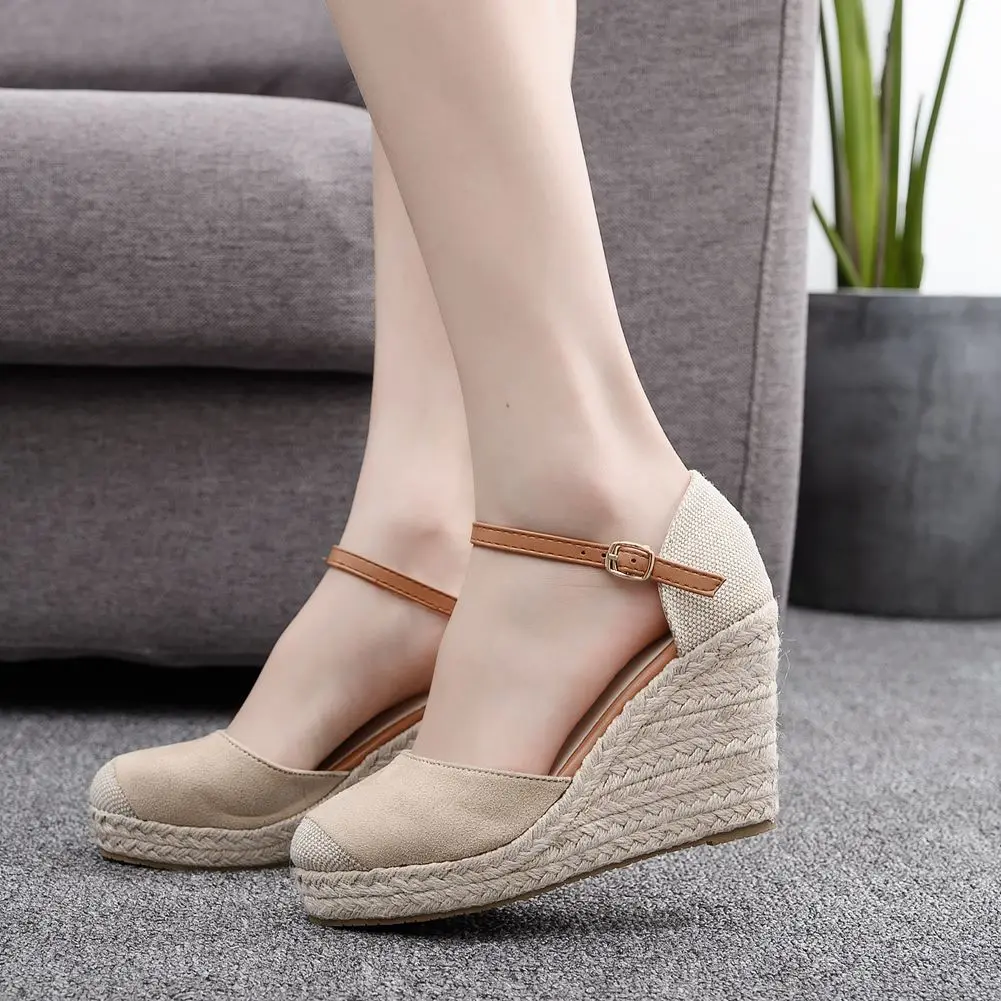 

New Ladies Sandals Platform Women Shoe Summer Wedges Espadrille High Heels Casual Ankle Strap Mixed Color Shoes For Female