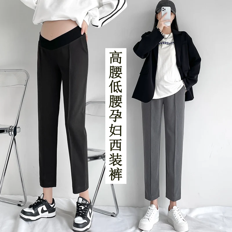 

8681# 2022 Spring OL Maternity Straight Pants Chic Ins Loose Belly Pants Clothes for Pregnant Women Pregnancy Clothing