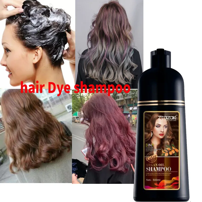 

500ml Natural Argan Oil Essence Instant Hair Dye Shampoo Instant Hair Color Cream Cover Permanent Hair Coloring Shampoo Women