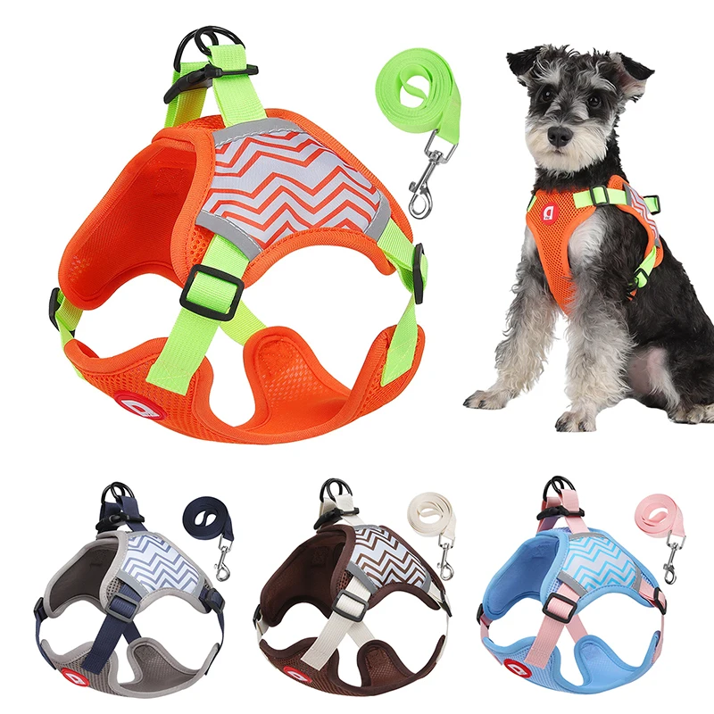 

Светоотражающая шлейка и поводок для собак, регулируемый сетчатый жилет для маленьких и средних питомцев, товары для домашних животных
