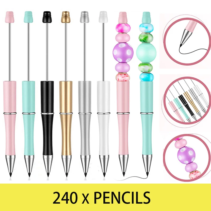

240Pcs Beadable Pencils Inkless Pencil Plastic Bead Everlasting Pencil Infinity Reusable Pencil for Writing Drawing