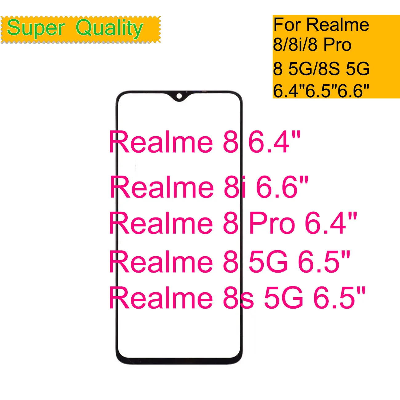 

Replacement For Realme 8 Pro 5G Touch Screen Front Outer Glass Panel Lens For Realme 8i 8S 5G LCD Front Glass With OCA Glue