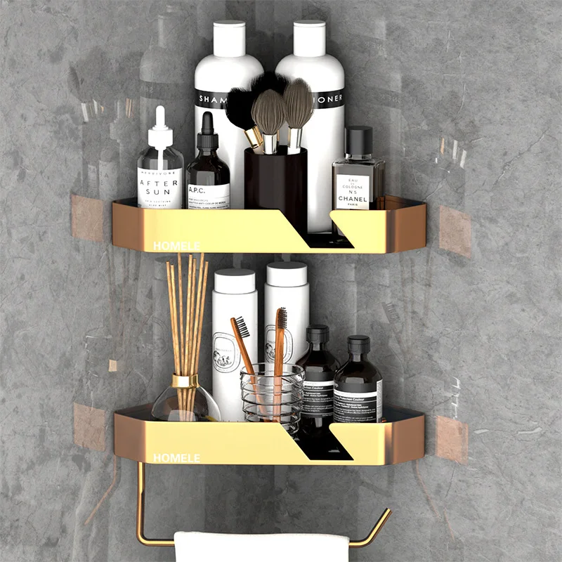 

Corner Towel Holder Storage Rack Wall Mounted Storage Holder Bar with Robe Hook Bathroom Shelves Square Basket Hanger Kitchen