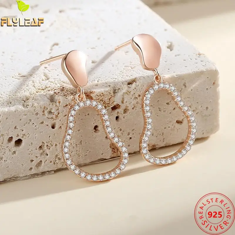 

Real 925 Sterling Silver Zircon Irregular Stud Earrings For Women Rose Gold Plating Original Design Fine Jewelry 2023 New