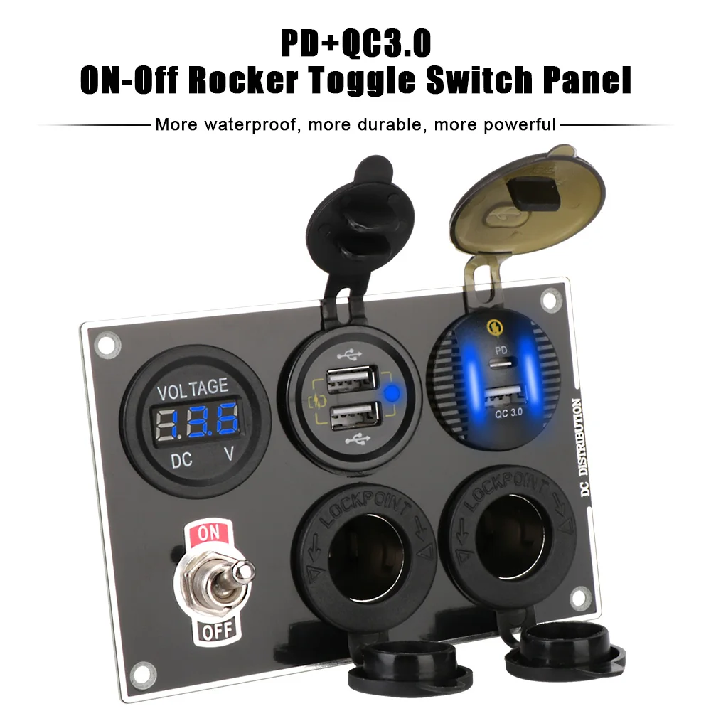 

For Car Marine Boat ON-Off Rocker Toggle Combination 12-24V QC3.0 & PD Quick Charge Car Switch Panel Dual USB Port