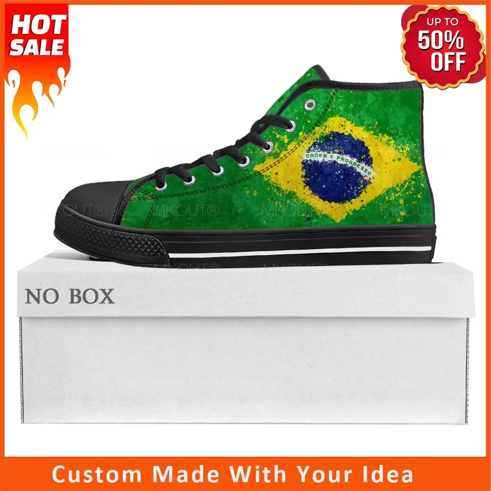 

Кроссовки мужские/женские холщовые, высокие кеды с бразильским флагом, повседневная обувь для пары, обувь на заказ