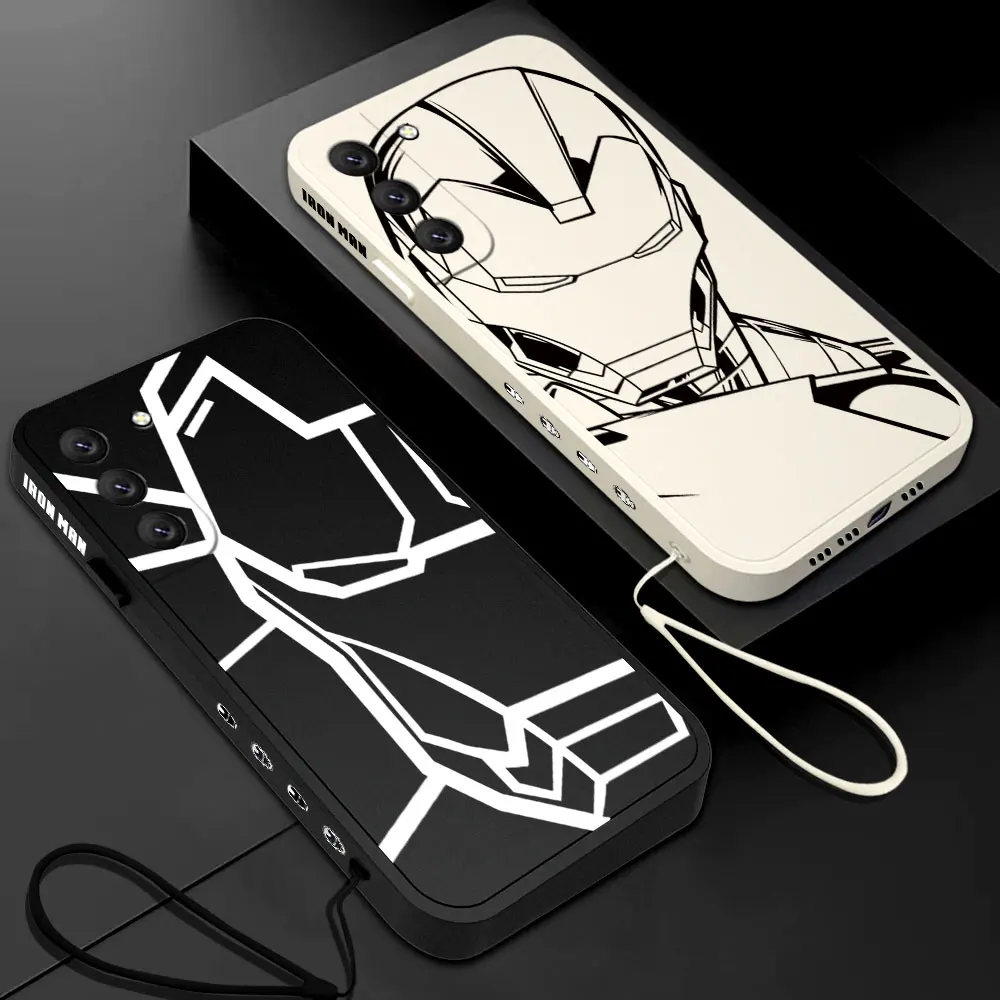 

Marvel Iron Man Phone Case For Samsung Galaxy S23 S22 S21 S20 Ultra Plus FE S10 4G S9 S10E Note 20 10 9 Plus With Lanyard Cover