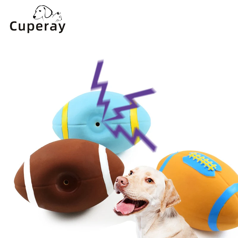 

Squeaky Latex Dog Toy Balls Football Rugby Fetch Interactive Training Toy for Small Medium Large Dogs Multicolor Ball Pet Toy