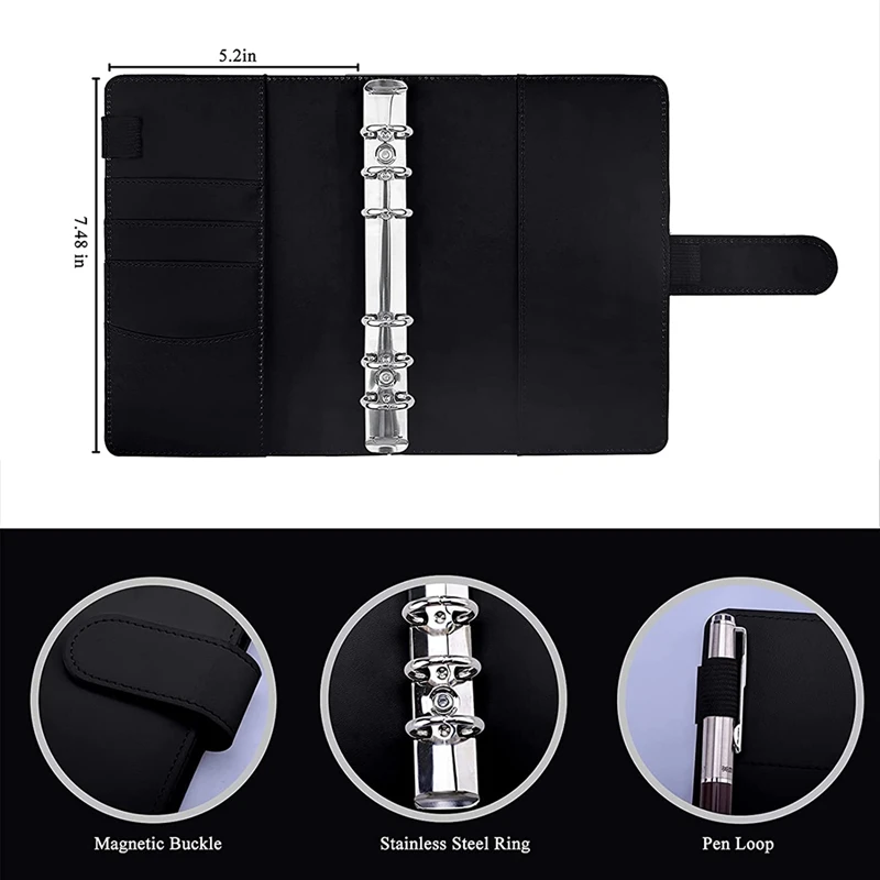 A6 Binder Cover 6-Ring Budget Planner With Pockets Refill Paper Letter Stickers For Money Saving Organizer