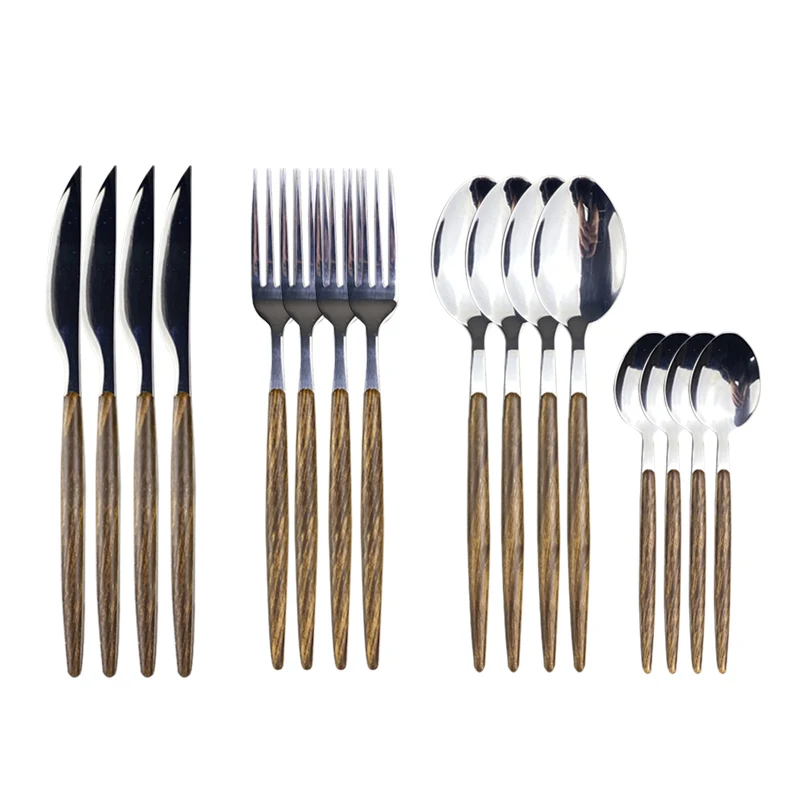 

16pcs Cutlery Set Forks Knives Spoons Plastic Handle Tableware Dishwasher Safe Stainless Steel Western Dinnerware Wedding Gift