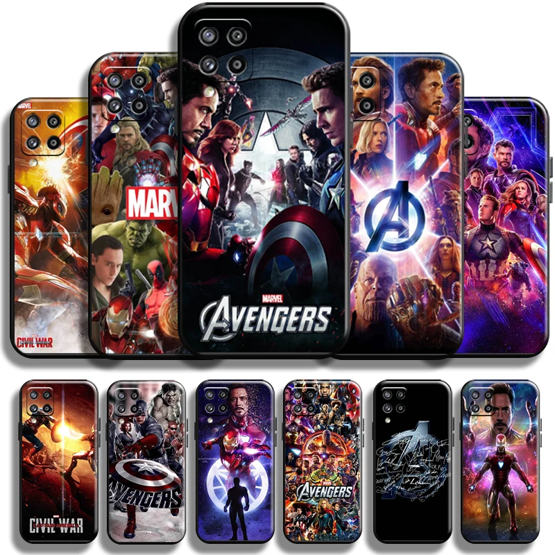 

Marvel Avengers Logo Phone Case For Samsung Galaxy M12 Liquid Silicon Full Protection Coque TPU Soft Shell Funda Black