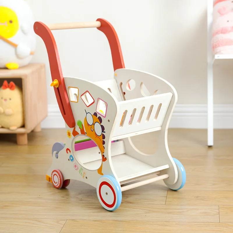 Wooden Play House Children's Trolley Baby Simulation Shopping Cart Toddler Toy Kitchen Supermarket