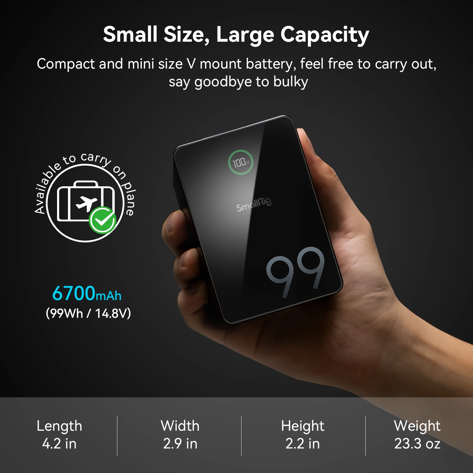 Фото Аккумулятор SmallRig VB99 Pro V Mount 99 Вт·ч 6800 мА·ч V-образный, аккумулятор USB-C PD для быстрой зарядки видеокамеры, монитора, осветительного прибора №2