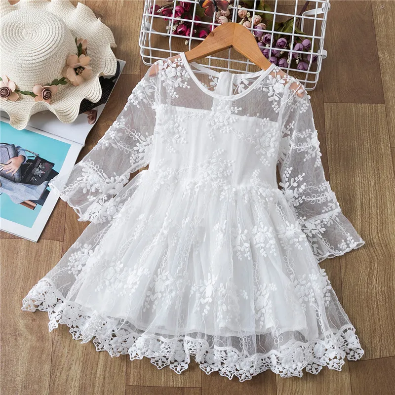 

Белое кружевное платье для девочек, костюм принцессы с длинным рукавом, зимнее детское платье на свадьбу и день рождения, бальное платье, Де...