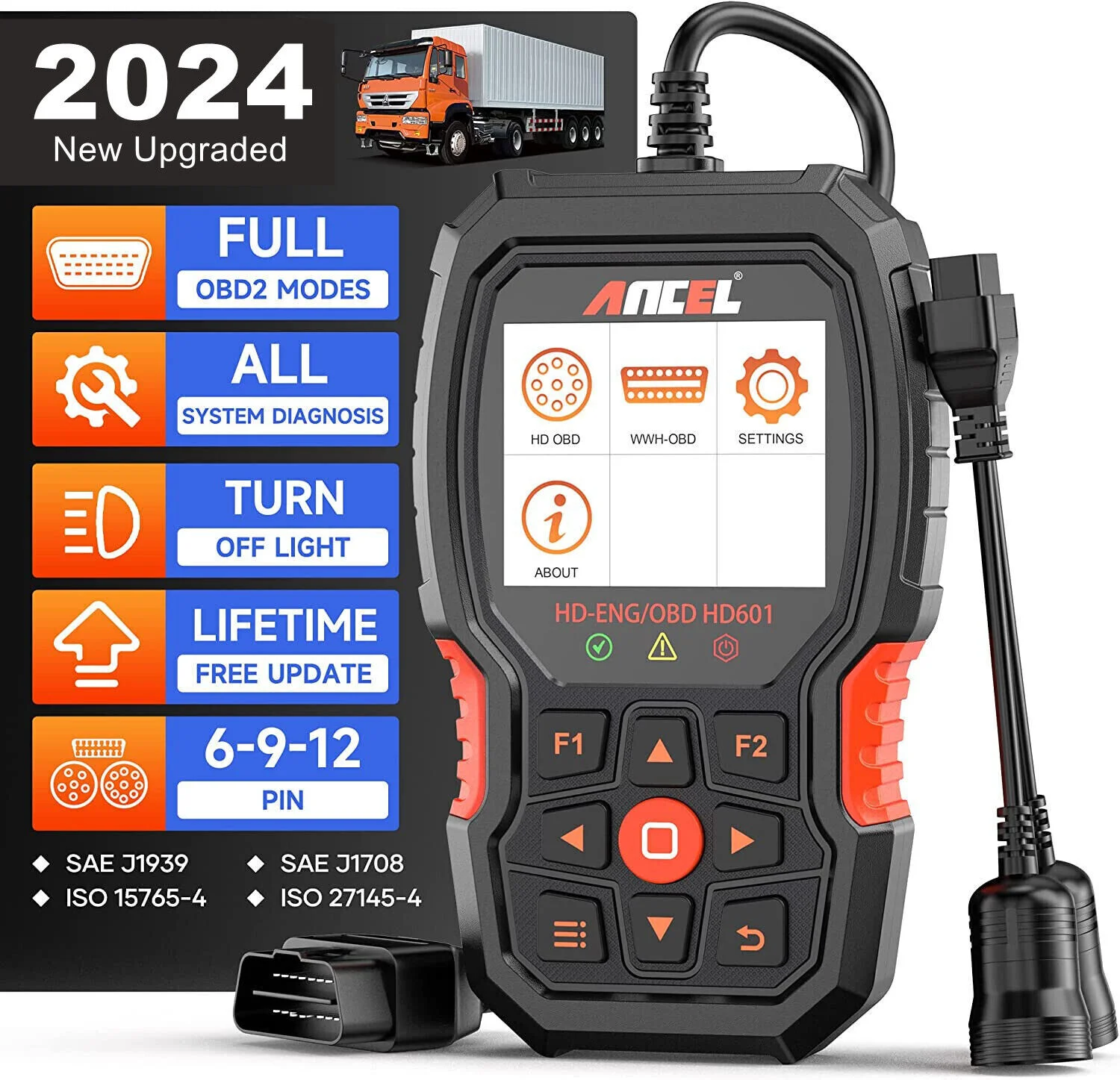 Диагностический сканер ANCEL HD601 HD для дизельных автомобилей OBD2