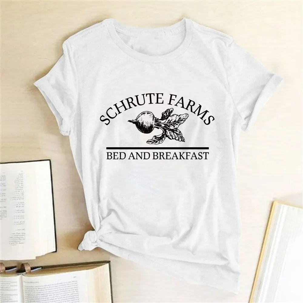 

Schrute Farms Bed and Breakfast Women Tshirts Radish Print Funny Kawaii Short Sleeve Tees Tops Harajuku Loose Femme T-shirts