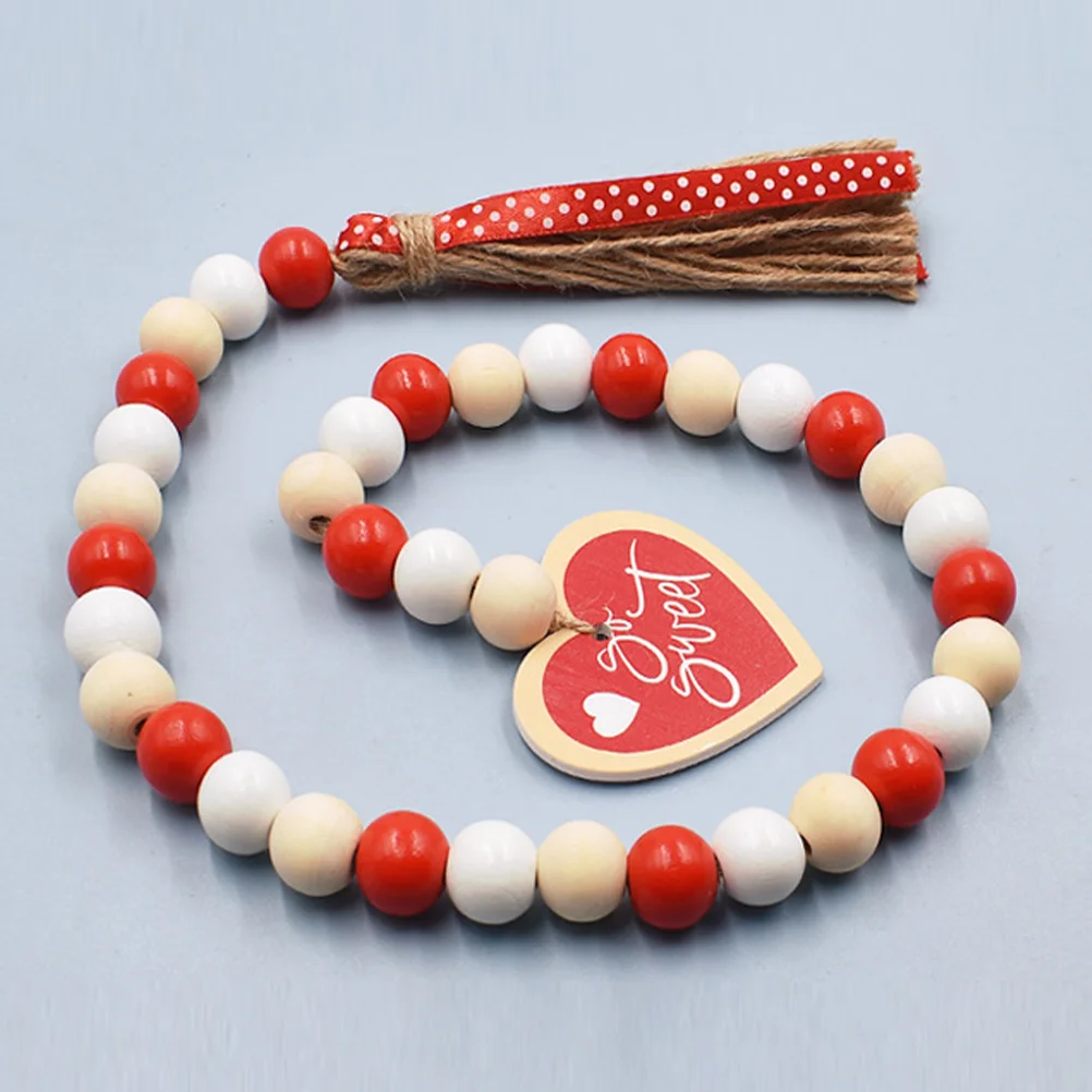

2pcs Tassel Bead Garland for Valentine's Day Wood Beaded Garland with Tassel Hanging Beaded String