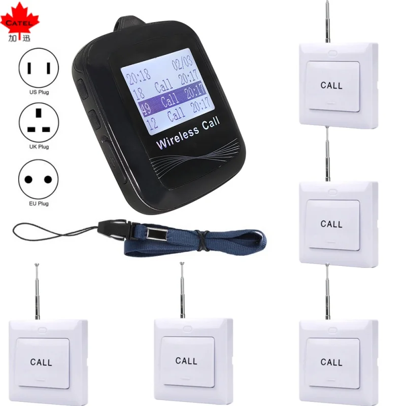 CATEL 1 Watch Receiver Pager 5 Strong Signal Call Button Transmitter Wireless Restaurant Calling System, Hotel Waiter Buzzer