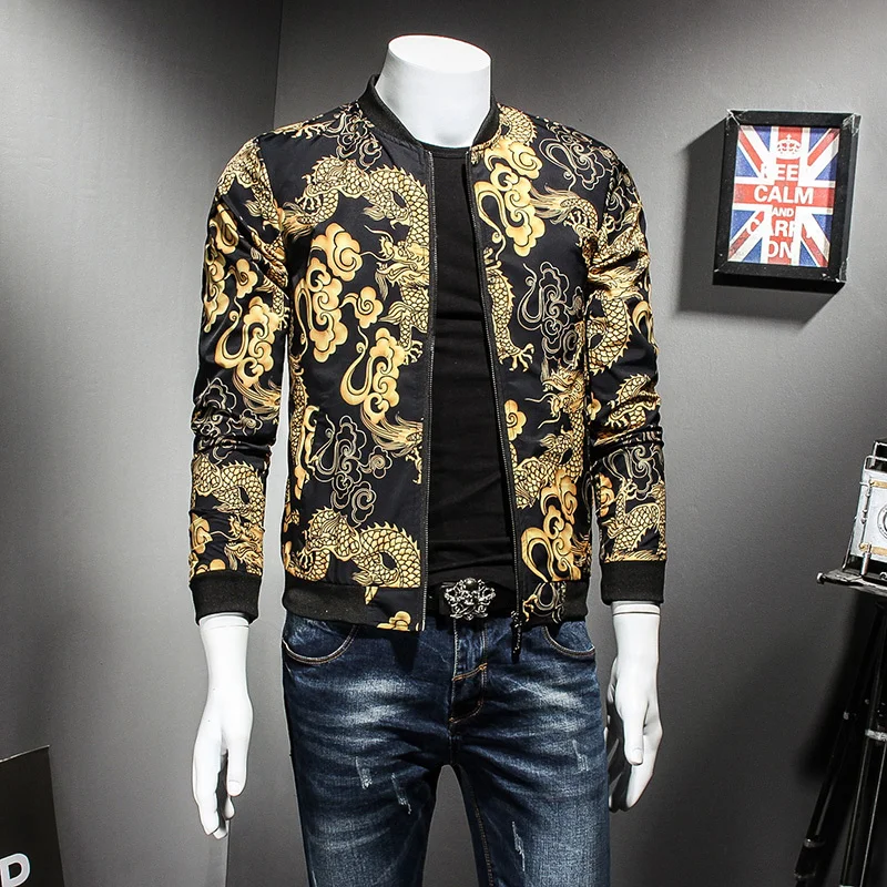 Куртка мужская оверсайз с принтом Золотого Дракона модный пиджак в стиле хип-хоп