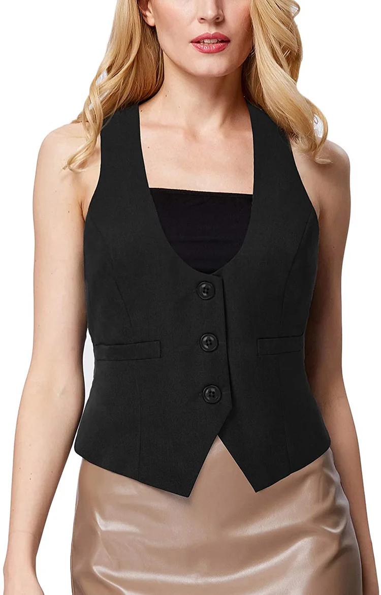 New Womens Vest  Fit Sleeveless Jacket V-Neck Single Breasted Business Office Lady Coat Chakta