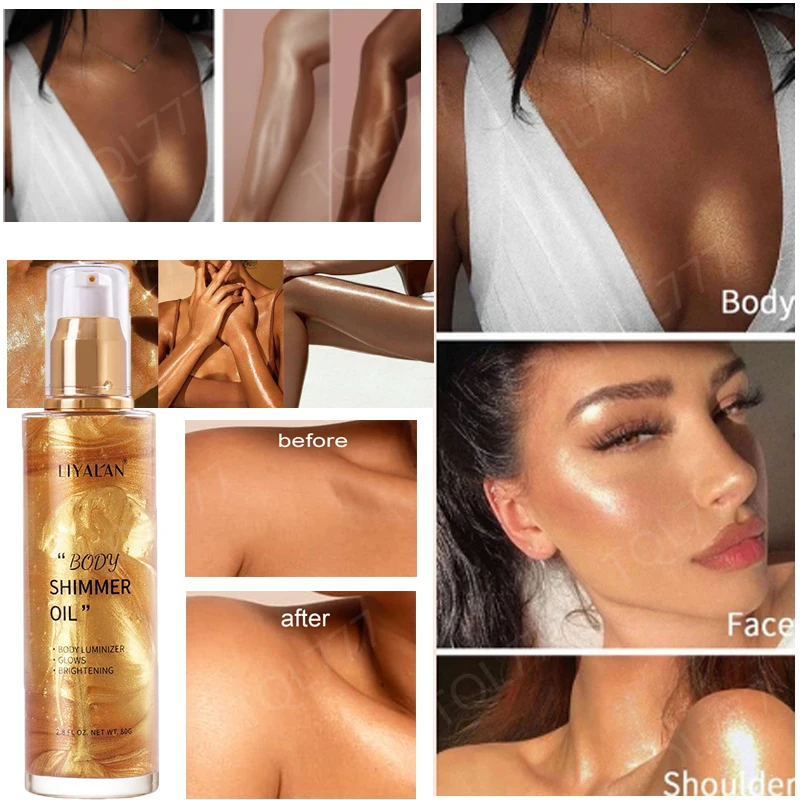 

4 Bronzer Body Shimmer Oil Face Brightening Pearl Glow White Highlighter Illuminator Makeup Glitter Glitter Gold Liquid Tan