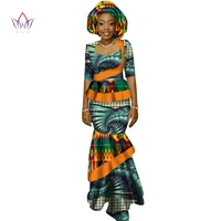 2021 new african long print skirt maxi dress suit half sleeve crops tops splice dress bazin african clothing for women wy1417