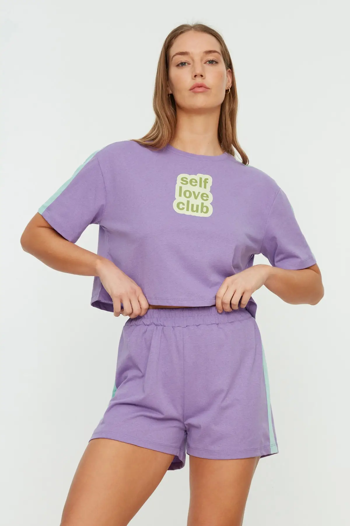 

Women's Pajamas Lilac Striped Slogan Printed Knitted Sleep Lounge Pajamas Nightwear Nightwear Nightwear Nightwear Casual Home Clothing