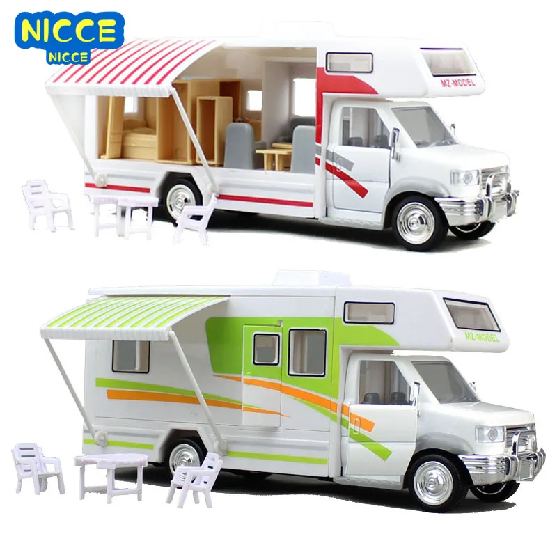 

Nicce 1:32 Holiday Camper Model Car Metal Model Sound and Light Pull Back for Kids 4 Doors Opened Cars Miniature Bus Toy F462