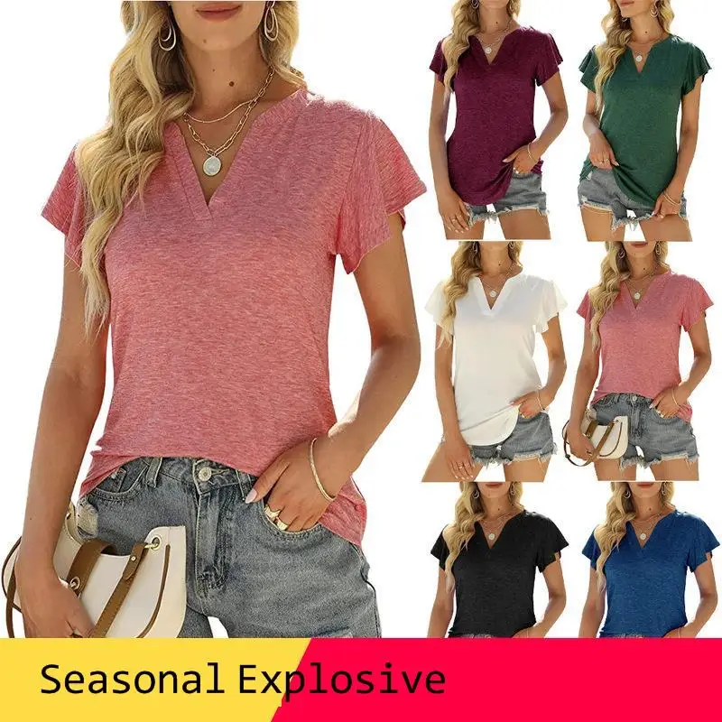 

Женский летний топ с V-образным вырезом и коротким рукавом