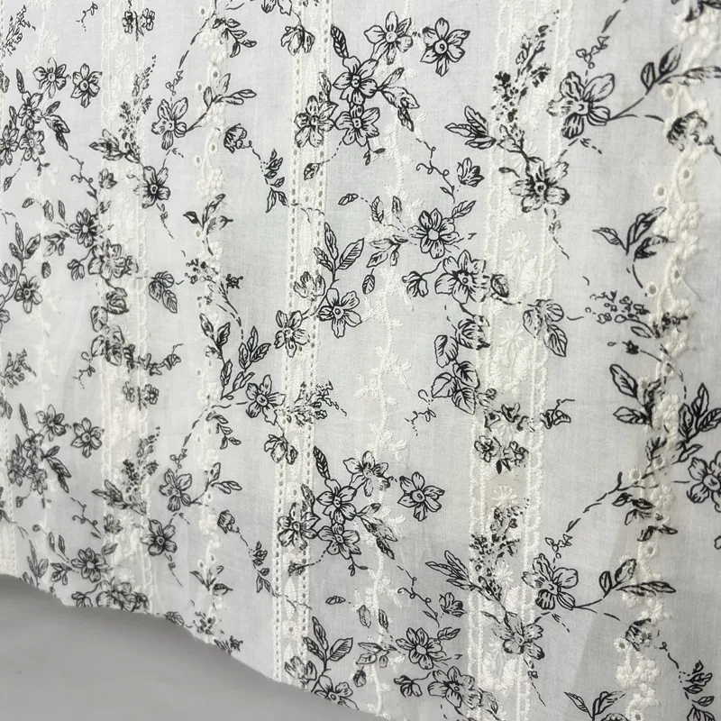 Пасторальное черное цветочное саржевое хлопковое кружево с вышивкой для