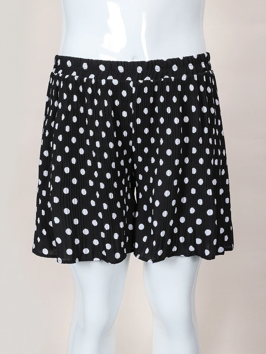 Finjani Plus Size Shorts Women Clothing Casual Polka Dot Women's Shorts Black Polyester Pants