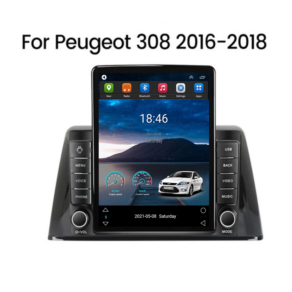 

For Tesla Style 2 Din Android 12 Car Radio For Peugeot 308 2016-2023 to 2038 Multimedia Video Player GPS Stereo Carplay DSP