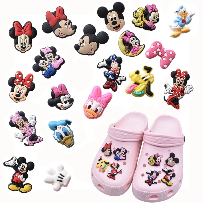 21Pcs Mickey Mouse PVC Shoe Hole Buckle Accessories Minnie DIY Cartoon Animals Shoes Decor For Kids Croc Charms Kids Party Gift