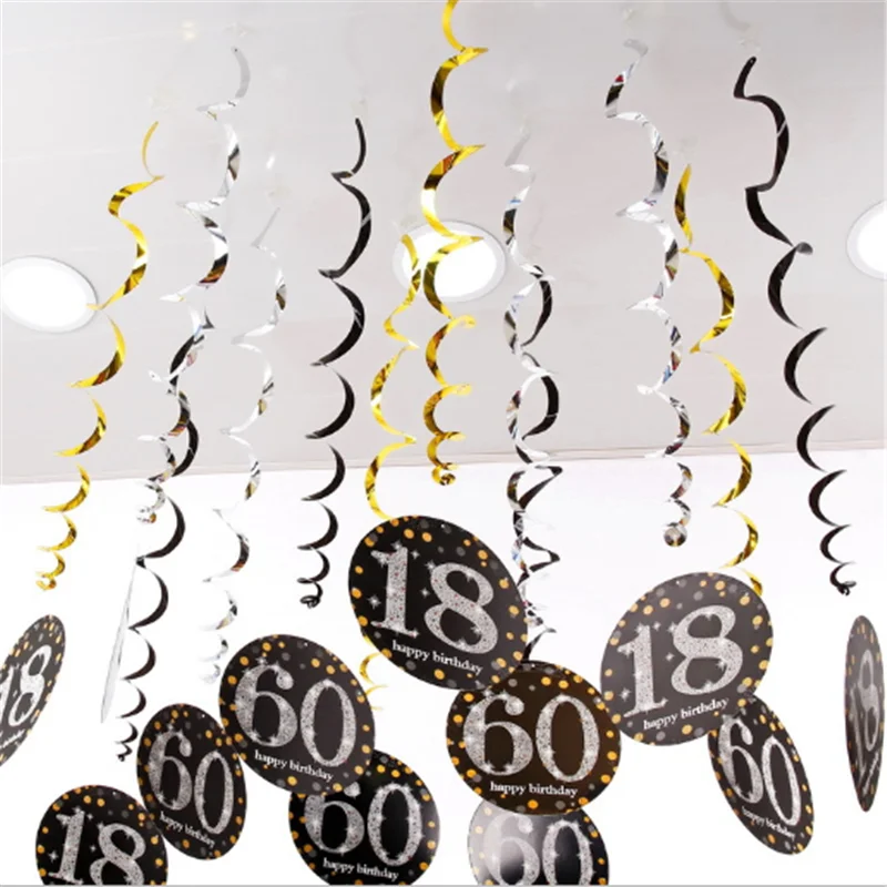 Bachelor Party 30 40 50 60 70 80 Years Old Happy Birthday Decoration Spiral Garland Party Decoration and Arrangement Supplies