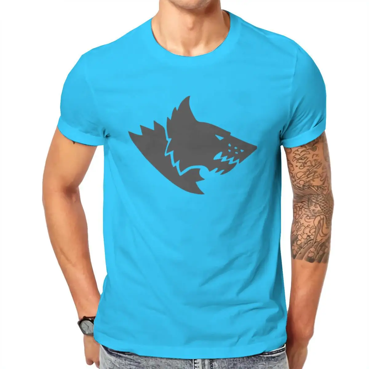 

Wholesale 40,000 Space Wolves Unisex Oversize T-Shirt Printing Black Tops KoreanStyle Men Clothing 99535