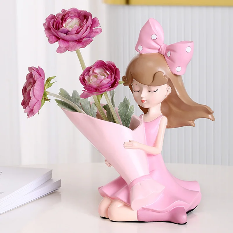 

Nordic Decoration Ins Girl Sculpture Vase Interior Ornaments Resin Dried Flower Vase Living Room Porch Office Desk Home Decor