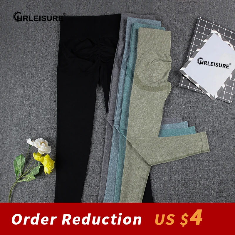 

CHRLEISURE 2 Pcs Seamless Sports Leggings Women Bubble Butt Push Up Fitness Slim Pants Gym High Waist Sports Workout Leggings