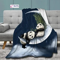 cute panda on the moon blanket throw size lightweight super soft cozy luxury bed microfiber perfect for layering any bed