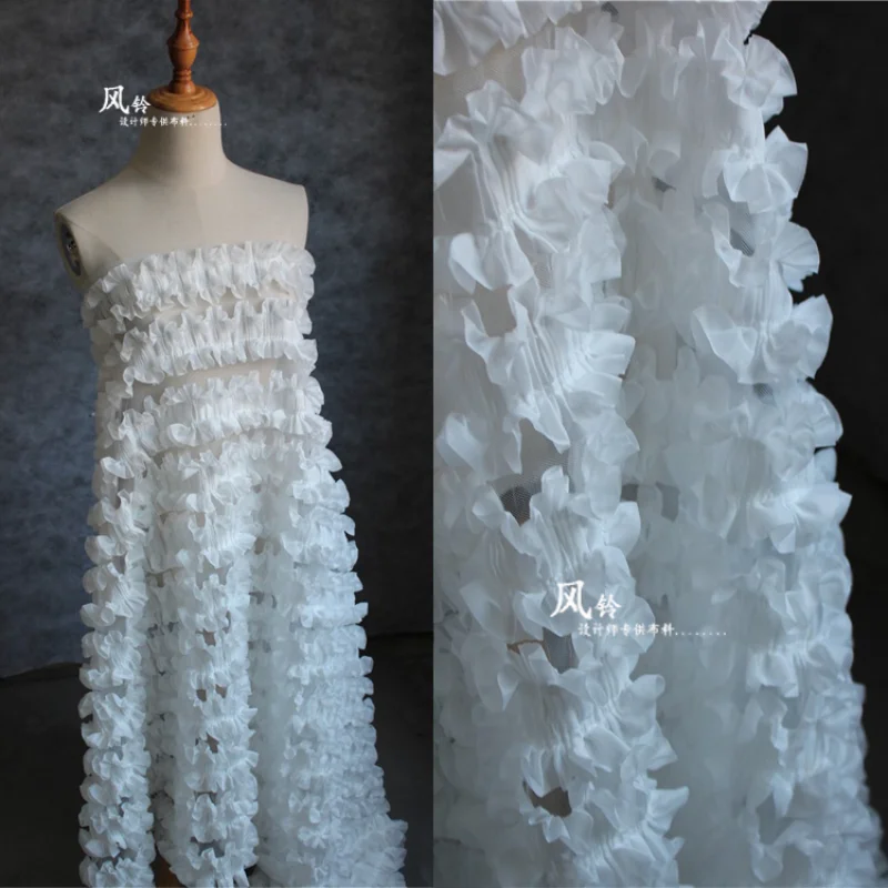 

Bows Embroidered Mesh Gauze Fabric White DIY Patchwork Decor Stage Dress Various Skirts Coat Clothes Designer Fabric