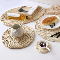 1pcs home handmade straw woven tea mat table mat heat resistant casserole mat plate cup placemat pad on the table dining mat