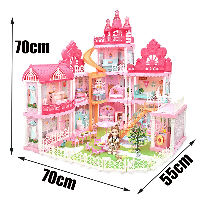 Princess Big Villa Plastic DIY Dollhouse Play House Furniture Kit With Light Assembled Doll House Toys for Girls Children Gifts images - 6