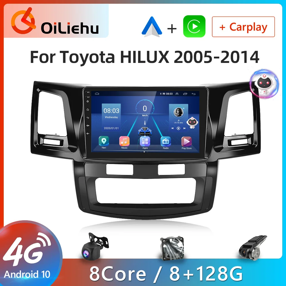 

Автомобильный радиоприемник Oiliehu AI Voice Android Carplay для Toyota HILUX 2005-2014 2din Android Auto 4G Мультимедийный GPS Авторадио DSP