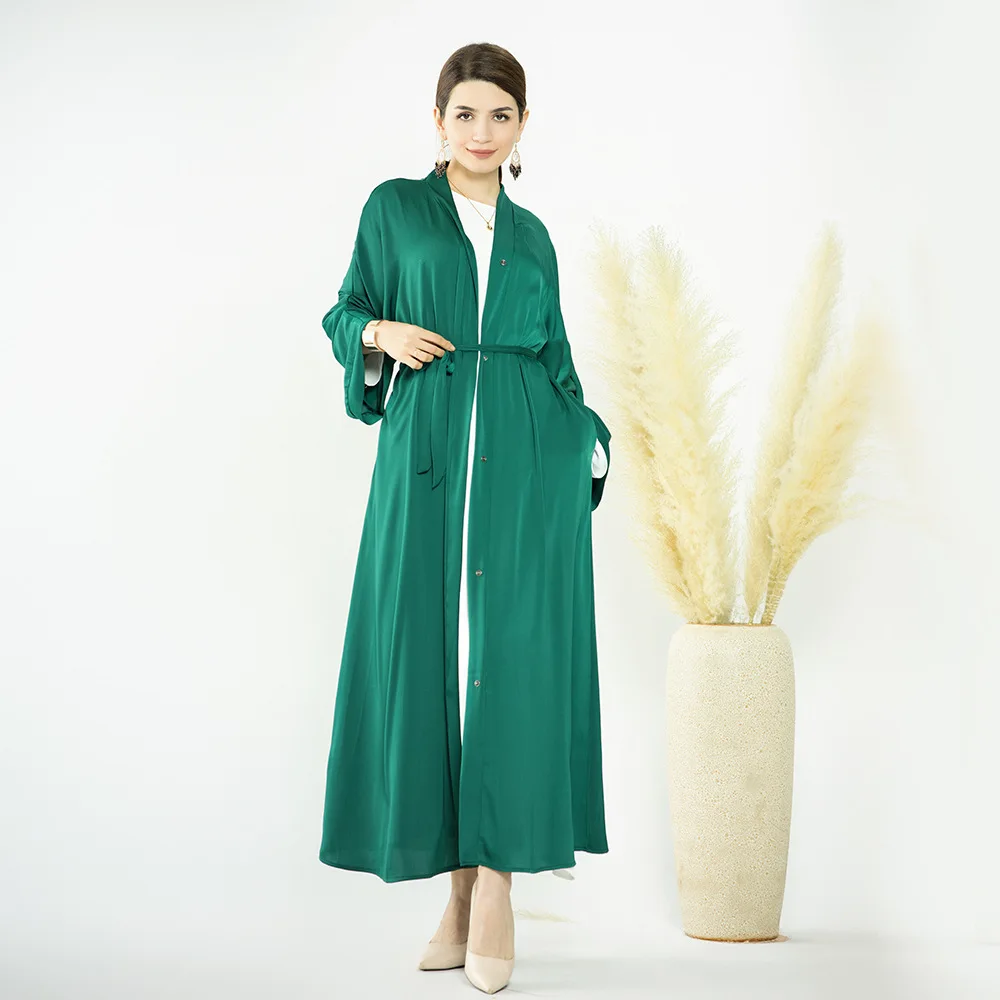 2023 Middle East Turkey Dubai Solid Color Cardigan Dress Muslim Fashion Robes Abayas for Women Open Abaya Vestidos Largos